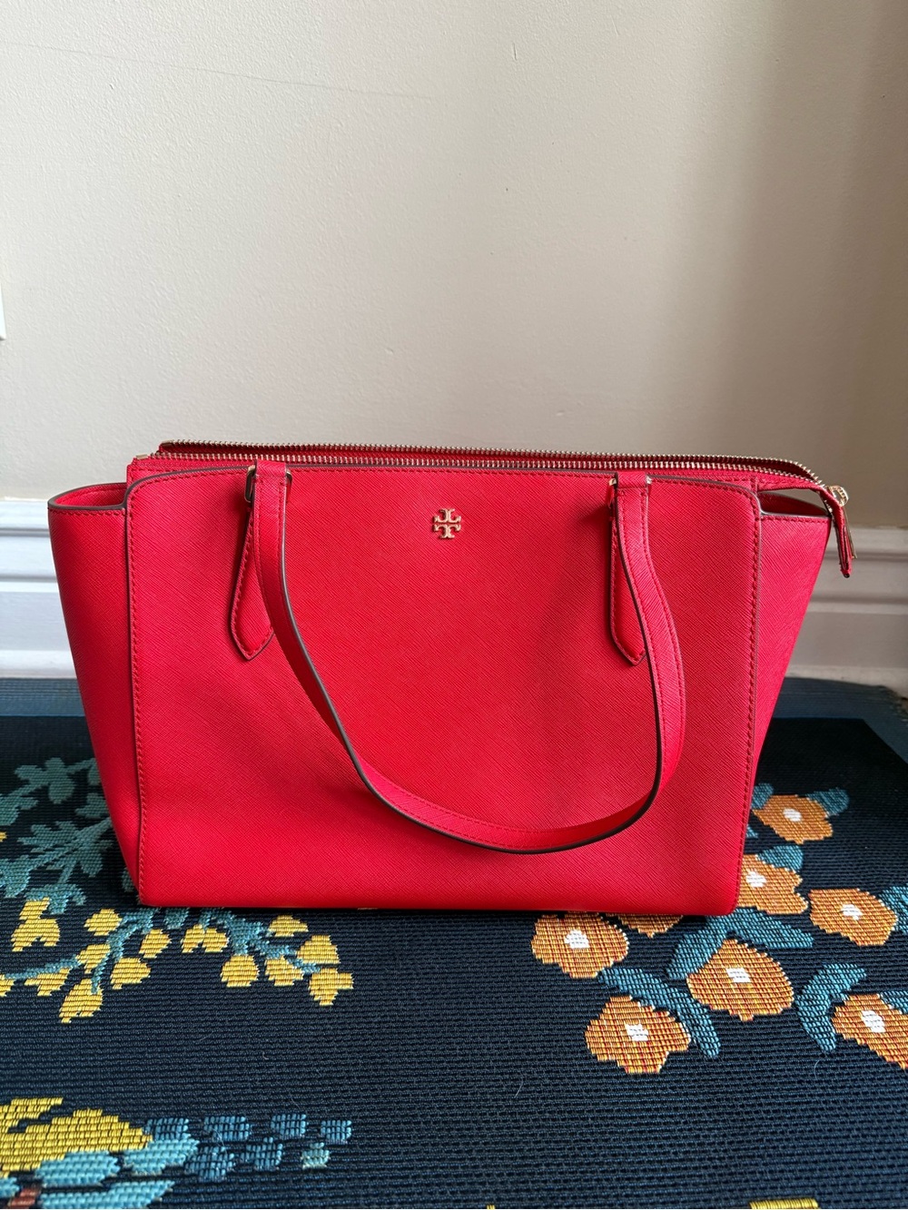Tory Burch Cherry Red Saffiano Tote